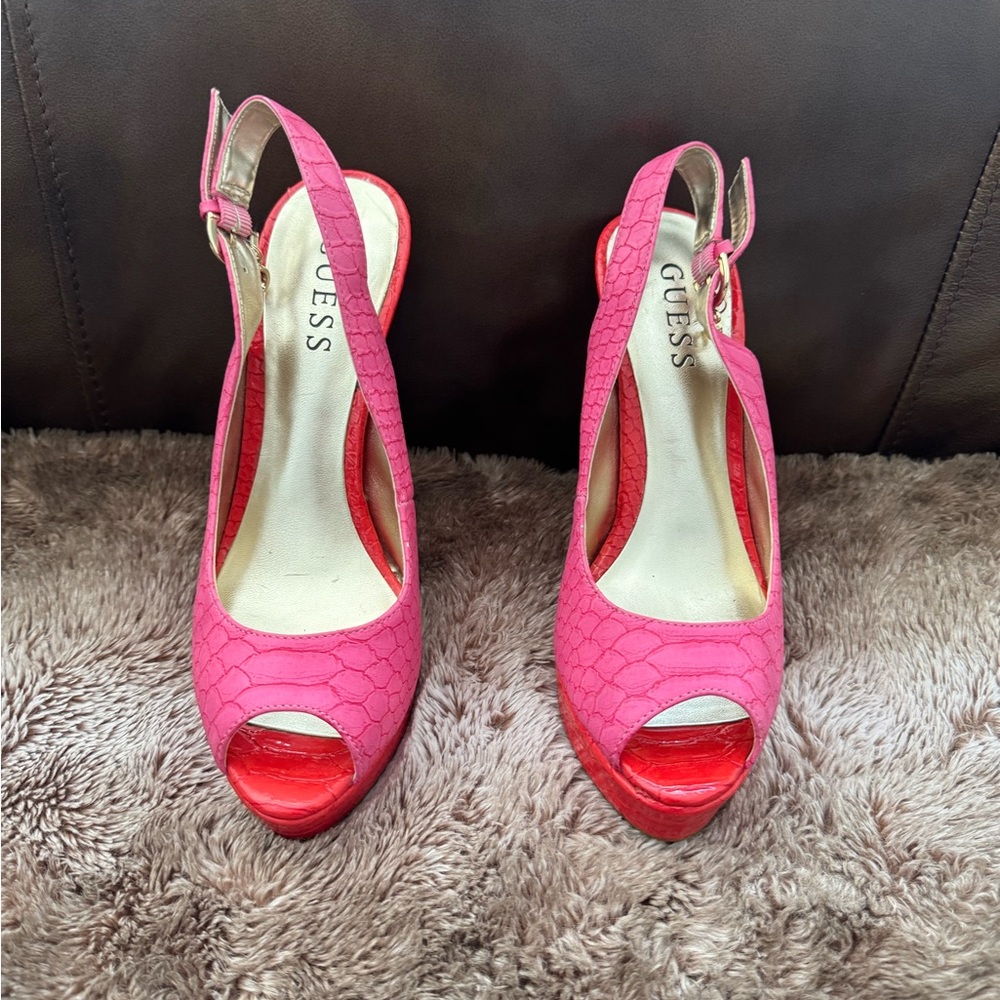 Pink and Red Guess shoes.